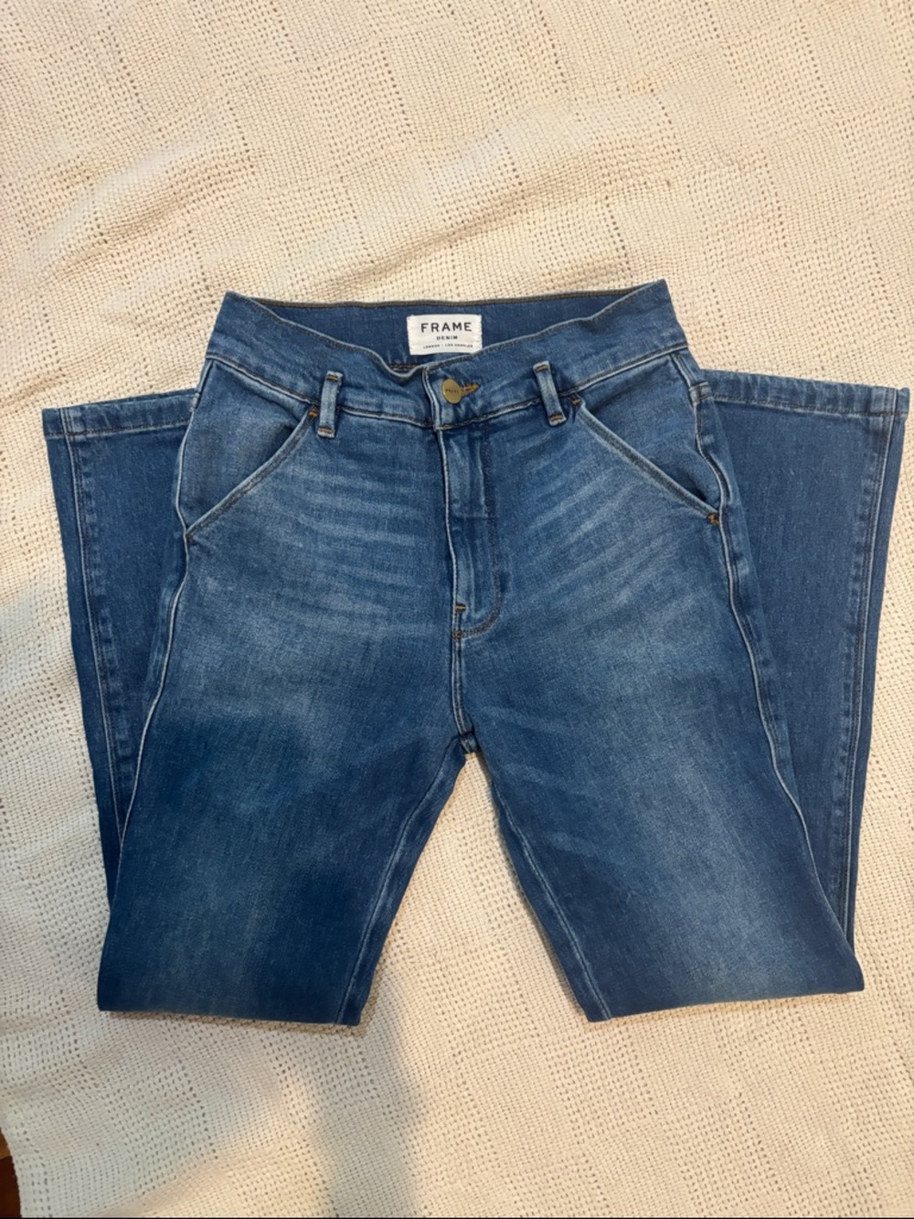 Frame Denim Light Blue Jeans with Brushed Gold Button